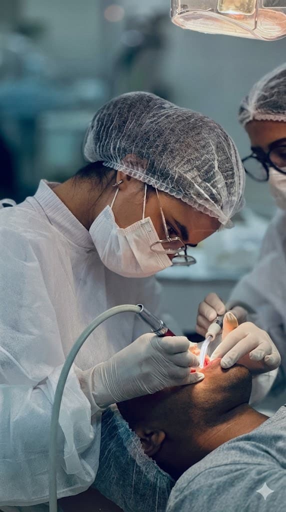 Dra. Gabriela Cardoso realizando procedimento odontológico